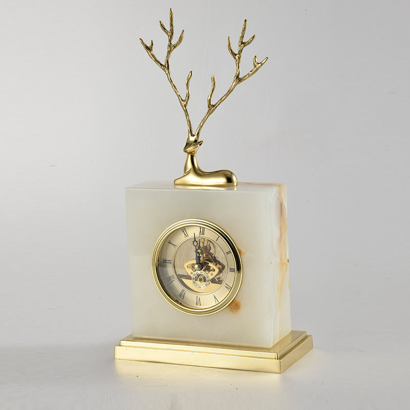 Reloj de mesa de mármol con decoración de escritorio de estilo nórdico, reloj de mesa silencioso para sala de estar y dormitorio, cobre puro