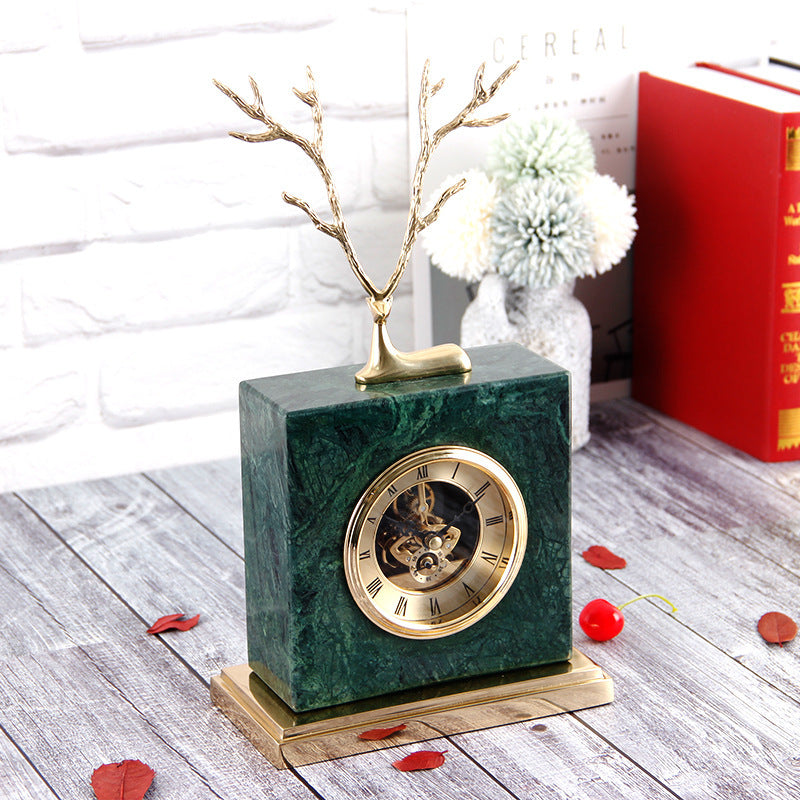 Reloj de mesa de mármol con decoración de escritorio de estilo nórdico, reloj de mesa silencioso para sala de estar y dormitorio, cobre puro