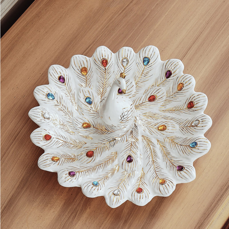 European Style Decoration Fruit Plate Home Living Room Coffee Table Modern Personality Creative Ceramic Fruit Plate Peacock Coffee Table Decoration