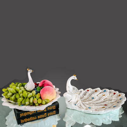 European Style Decoration Fruit Plate Home Living Room Coffee Table Modern Personality Creative Ceramic Fruit Plate Peacock Coffee Table Decoration