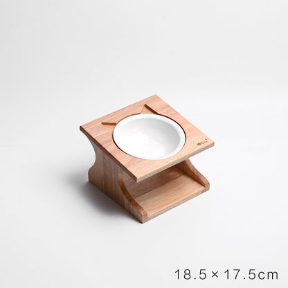 Mesa de comedor para gatos de madera maciza, cuenco antiasfixia inclinado Simple para comida para gatos