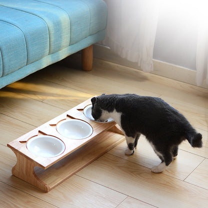 Mesa de comedor para gatos de madera maciza, cuenco antiasfixia inclinado Simple para comida para gatos