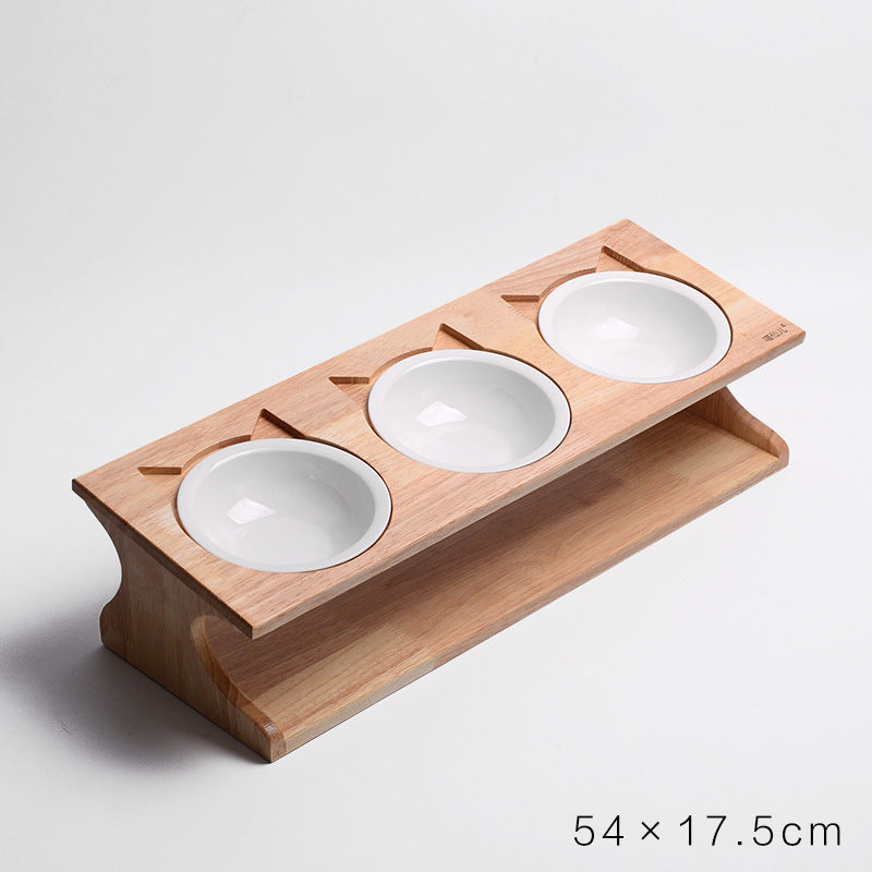 Mesa de comedor para gatos de madera maciza, cuenco antiasfixia inclinado Simple para comida para gatos