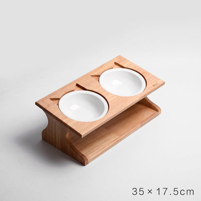 Solid Wood Cat Dining Table Simple Sloped Anti-choking Cat Bowl Cat Food Bowl