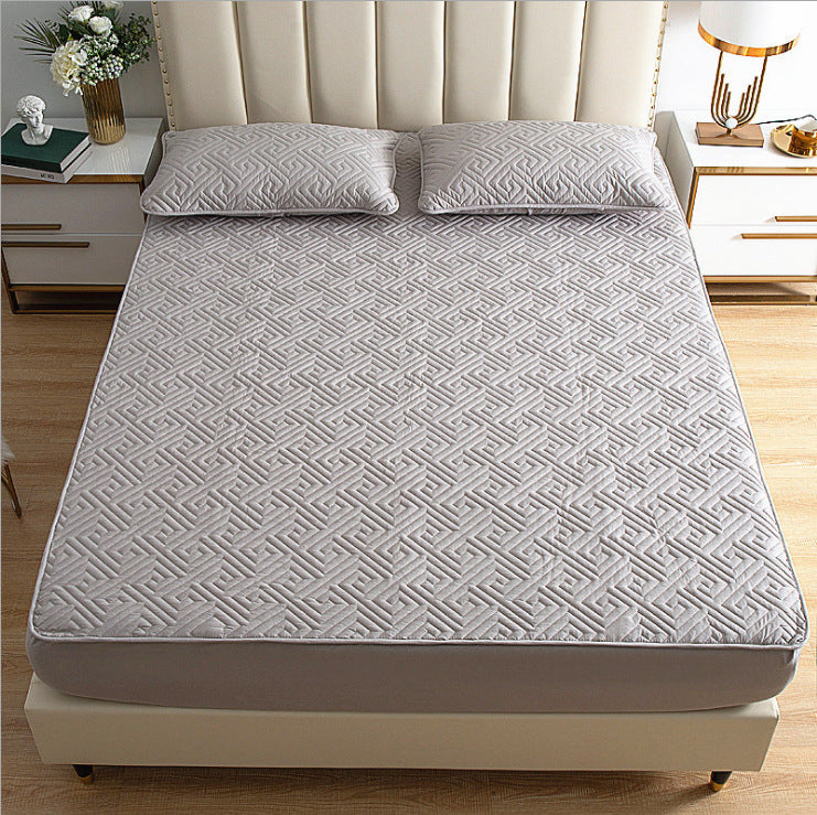 Solid Color Bed Sheet One-piece Cotton Bedspread Quilted Non-slip Mattress Cover Thick Simmons Protective Cover