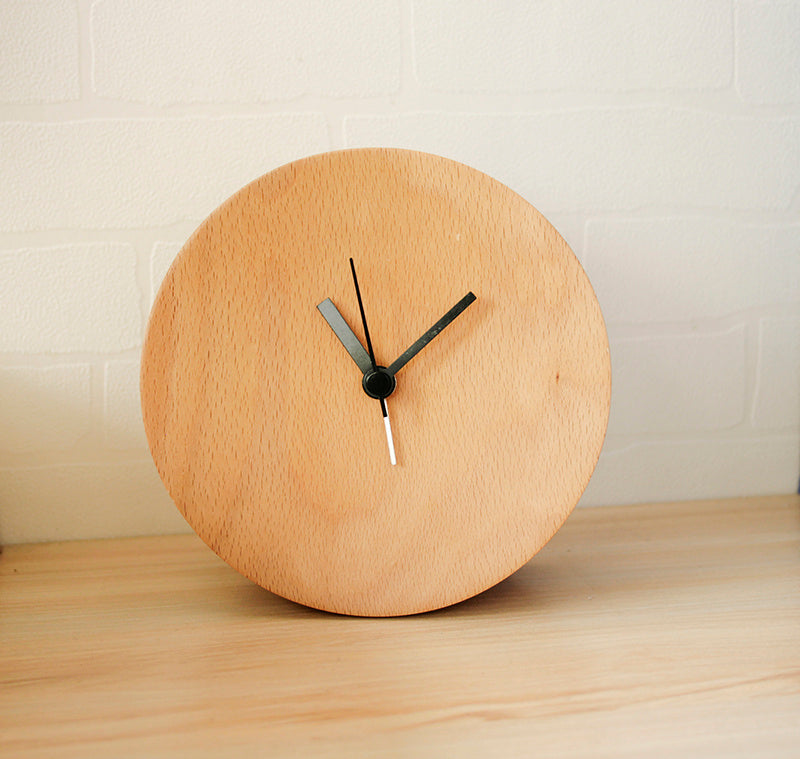 Réveil à bûches, cloche véritable, tête d'horloge en hêtre, petite horloge de Table créative