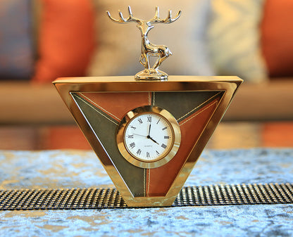 Triangle Metal Color Leather Deer Head Clock Ornaments Model Room Clock Seat Clock Pendulum Table