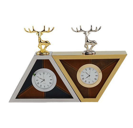 Triangle métal couleur cuir tête de cerf horloge ornements modèle chambre horloge siège horloge pendule Table