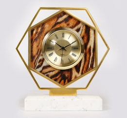 Modern Model Room Marble Light Luxury Clock Ornaments Brass Painted Alarm Clock Bedside Table Small Accessories Creative Desk Clock