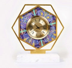 Modern Model Room Marble Light Luxury Clock Ornaments Brass Painted Alarm Clock Bedside Table Small Accessories Creative Desk Clock