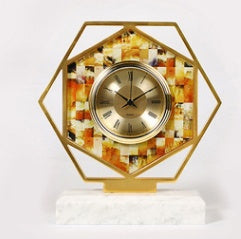 Modern Model Room Marble Light Luxury Clock Ornaments Brass Painted Alarm Clock Bedside Table Small Accessories Creative Desk Clock