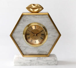 Modern Model Room Marble Light Luxury Clock Ornaments White Marble Alarm Clock Bedside Table Small Accessories Creative Clock