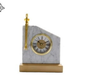 Modern Model Room Marble Light Luxury Clock Ornaments White Marble Alarm Clock Bedside Table Small Accessories Creative Clock