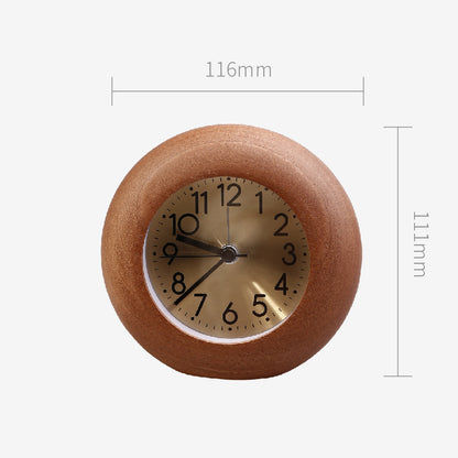 Reloj despertador pequeño y redondo con forma de huevo, luz nocturna de madera Retro, reloj de mesa silencioso creativo, reloj despertador perezoso para dormitorio de estudiantes y mesita de noche