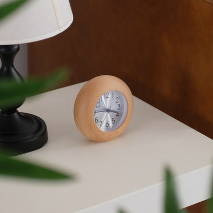 Small Round Egg Alarm Clock Retro Wooden Night Light Creative Mute Table Clock Student Bedroom Bedside Lazy Wake Up Clock