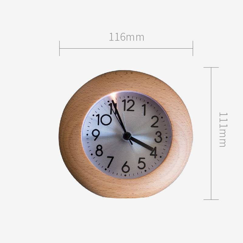 Small Round Egg Alarm Clock Retro Wooden Night Light Creative Mute Table Clock Student Bedroom Bedside Lazy Wake Up Clock