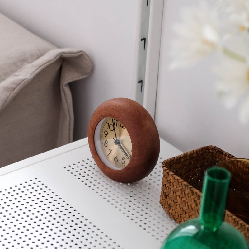 Petit réveil rond en forme d'œuf, rétro, veilleuse en bois, horloge de Table créative et muette, pour chambre d'étudiant, réveil paresseux