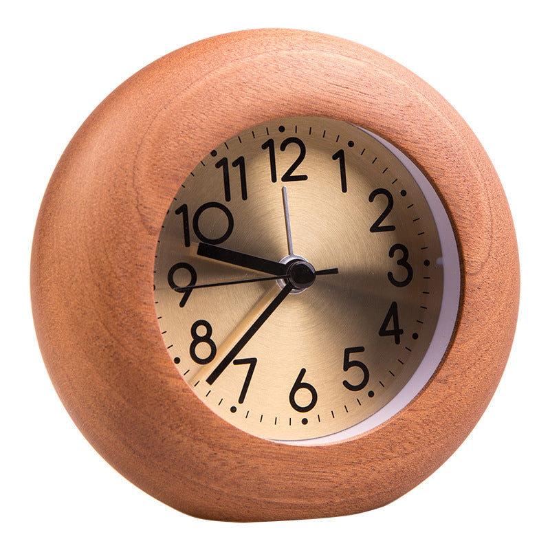 Small Round Egg Alarm Clock Retro Wooden Night Light Creative Mute Table Clock Student Bedroom Bedside Lazy Wake Up Clock