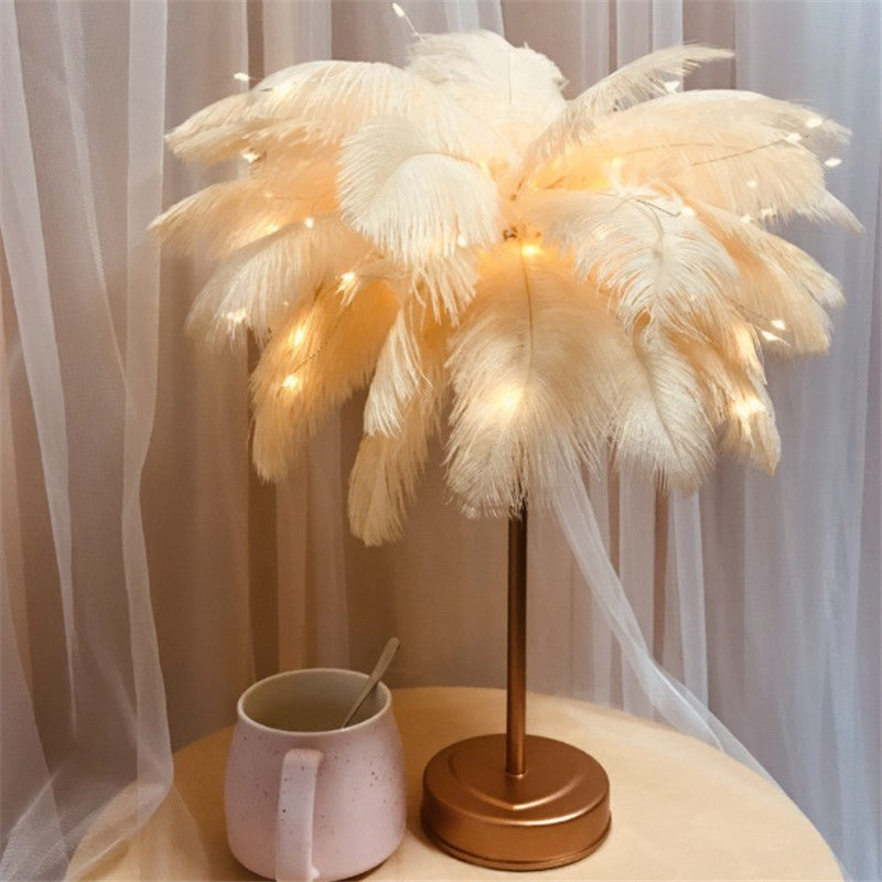 Lampe de table en plumes télécommandée, alimentée par batterie USB