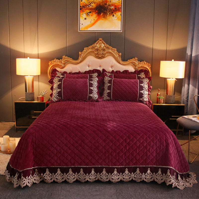 Thicken And Increase Coral Velvet Baby Velvet One-Piece Bed Cover Three-Piece Quilted Crystal Velvet Quilted Bed Sheet