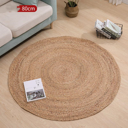 Round Rattan Carpet Bedroom Bedside Mat Woven Water Grass Mat Living Room Reed Coffee Table Mat Photography Decoration