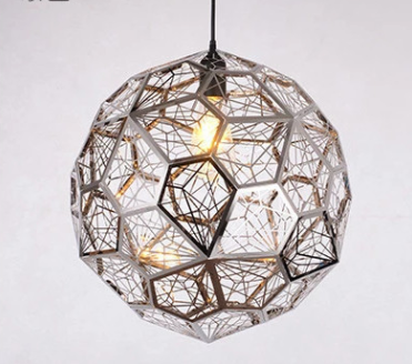 Modern Minimalist Stainless Steel Polyhedron Diamond Ball Chandelier Bar Counter Restaurant Bar Creative Geometric Metal Mesh Light