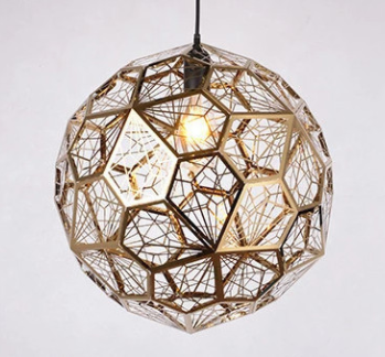 Moderne minimaliste en acier inoxydable polyèdre boule de diamant lustre comptoir de bar restaurant bar créatif géométrique maille métallique lumière