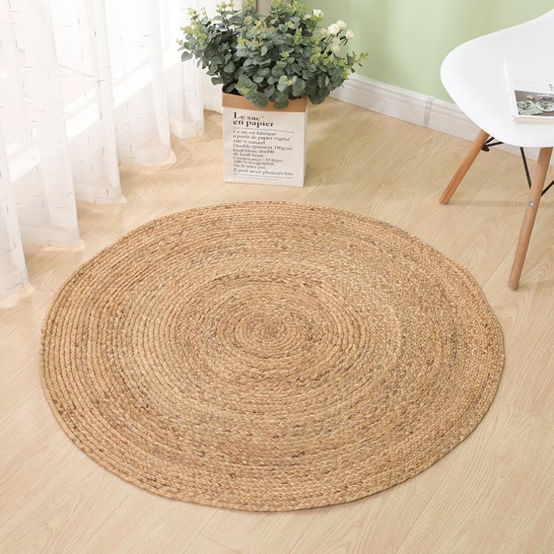 Round Rattan Carpet Bedroom Bedside Mat Woven Water Grass Mat Living Room Reed Coffee Table Mat Photography Decoration