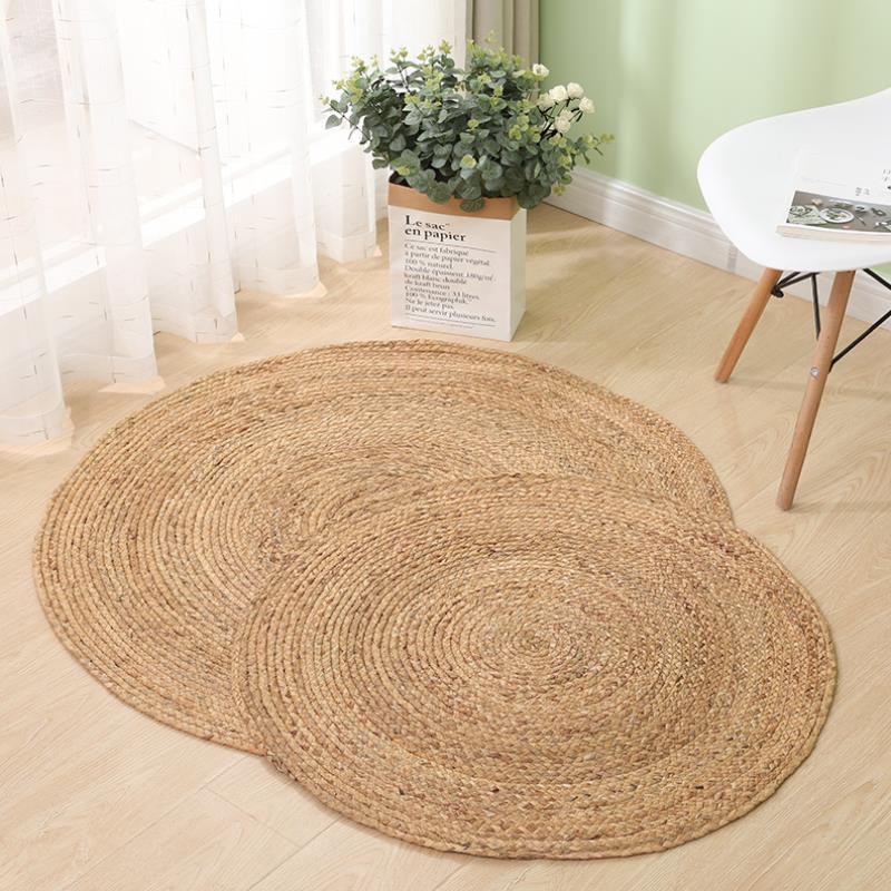 Tapis rond en rotin tissé pour chambre à coucher, tapis de chevet, herbe d'eau, salon, Table basse en roseau, décoration de photographie