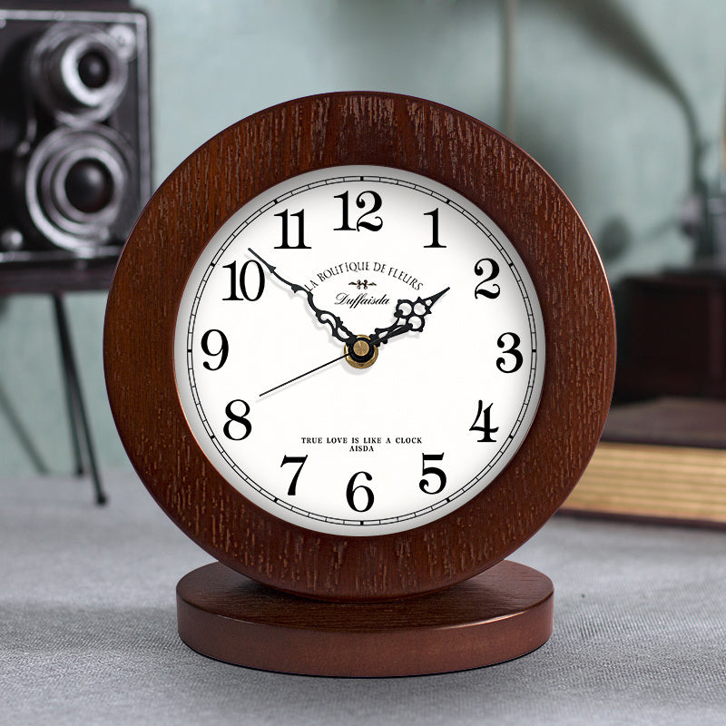 Living Room American Simple Wooden Clock Table Clock Mute Modern Bedroom Table Clock