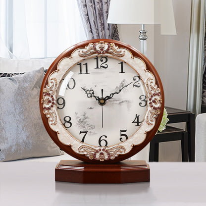 European classic clock, living room, bedroom, silent wood clock, luxury table clock