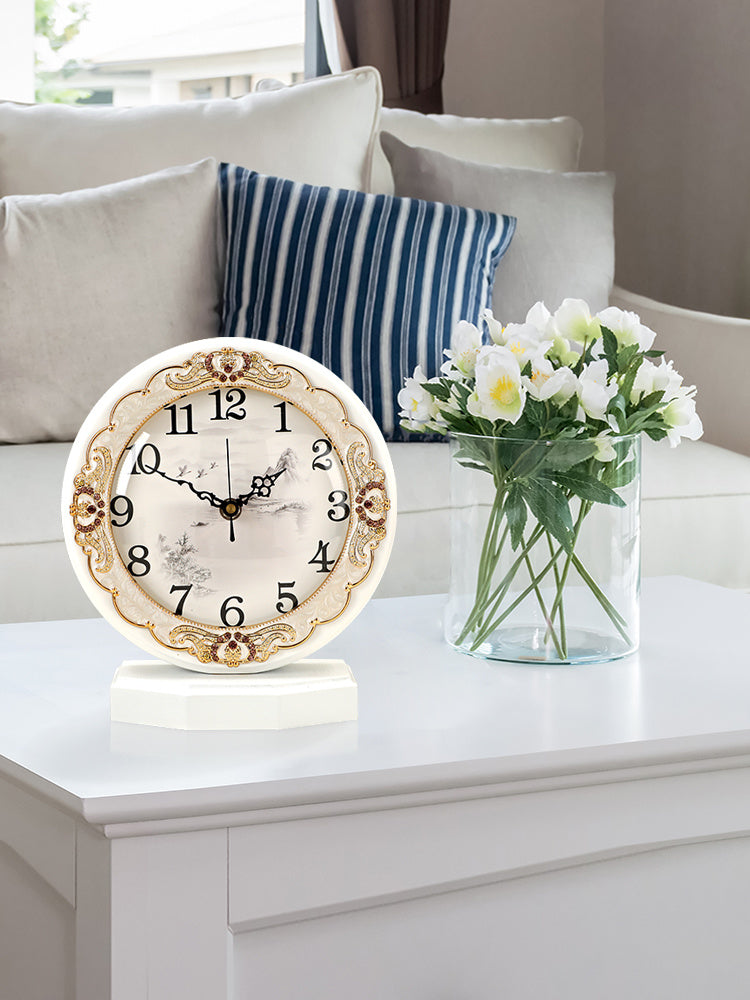 European classic clock, living room, bedroom, silent wood clock, luxury table clock