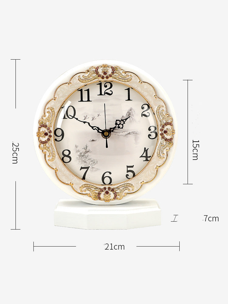 European classic clock, living room, bedroom, silent wood clock, luxury table clock