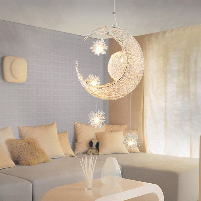 Aluminum Wire Star Moon Chandelier Restaurant Bar Bedroom Warm Lighting Simple Children'S Room Lamps