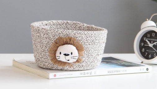 Desktop Storage Box Hand-Woven Cotton Thread Bedside Storage Basket Cartoon Porch Coffee Table Key Remote Control Storage Box