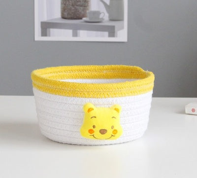 Desktop Storage Box Hand-Woven Cotton Thread Bedside Storage Basket Cartoon Porch Coffee Table Key Remote Control Storage Box