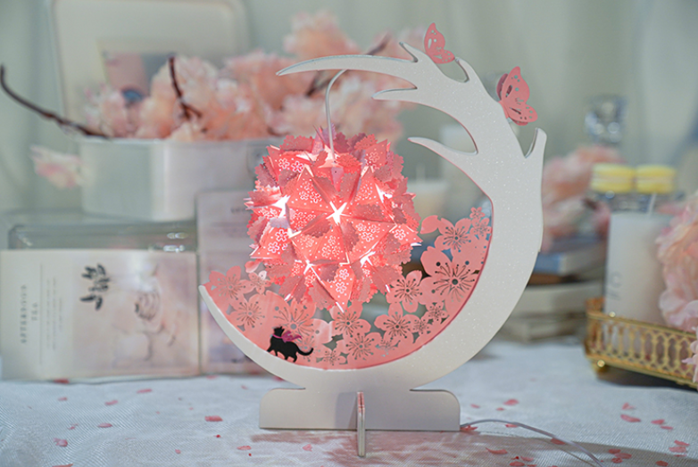 Cherry Blossom Season Small Night Light Paper Sculpture Lamp Under The Cherry Tree Ancient Style Creative Birthday Gift Decoration