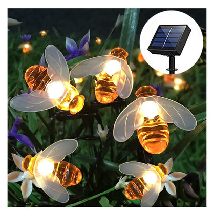 Nuevas luces solares de cadena, 20Led, pequeñas linternas navideñas de abeja, luces intermitentes, guirnaldas de luces navideñas, luces decorativas para jardín