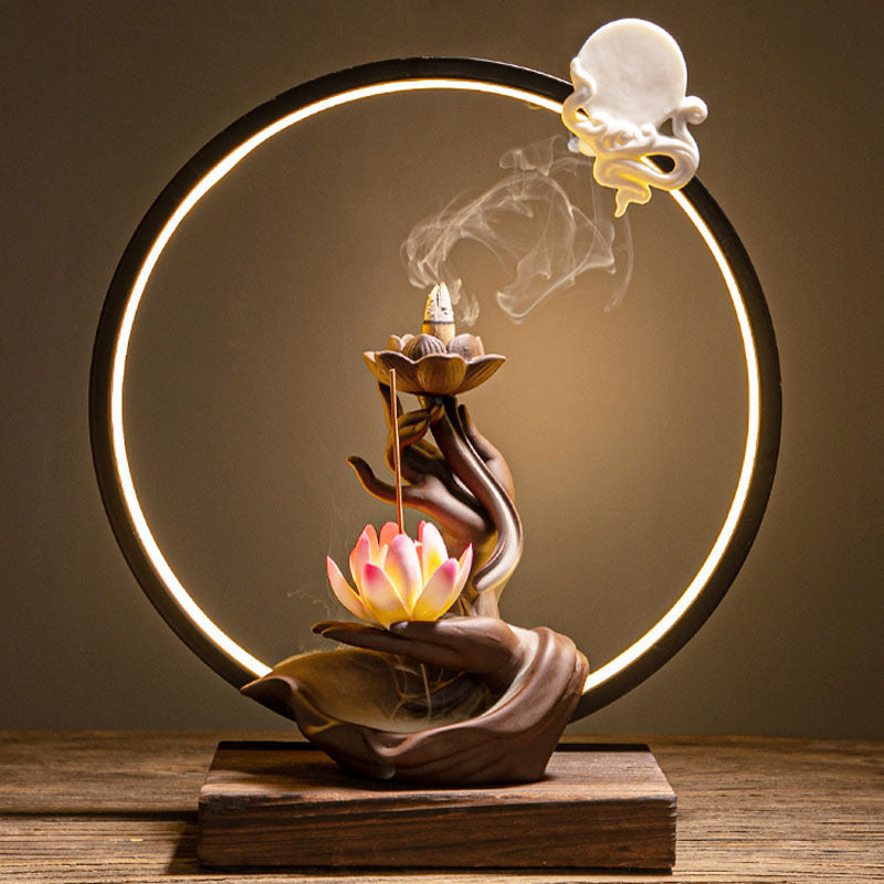 Factory Direct Sales Creative Ceramic Lamp Ring Bergamot Lotus Heart Guanyin Back Flow Incense Porch Furniture Decoration Cross-Border New Products