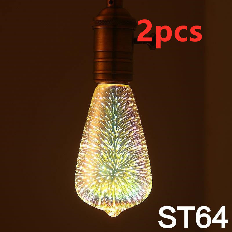 Bombilla LED decoración 3D fuegos artificiales 110 220V ST64 G95 G80 G125 A60 botella corazón luces navideñas novedad lámpara de Navidad