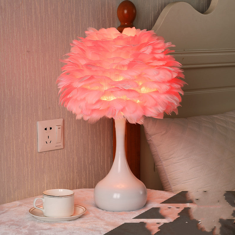 Lampe de Table en plumes, lampe de chevet de chambre à coucher, style nordique