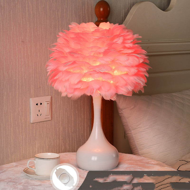 Lampe de Table en plumes, lampe de chevet de chambre à coucher, style nordique