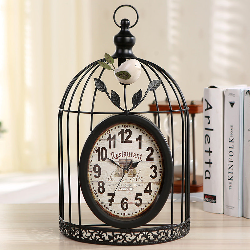 Reloj con forma de jaula de pájaros para decoración del hogar