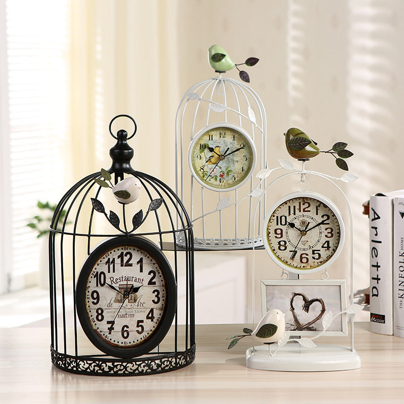 Horloge de décoration pour la maison en forme de cage à oiseaux