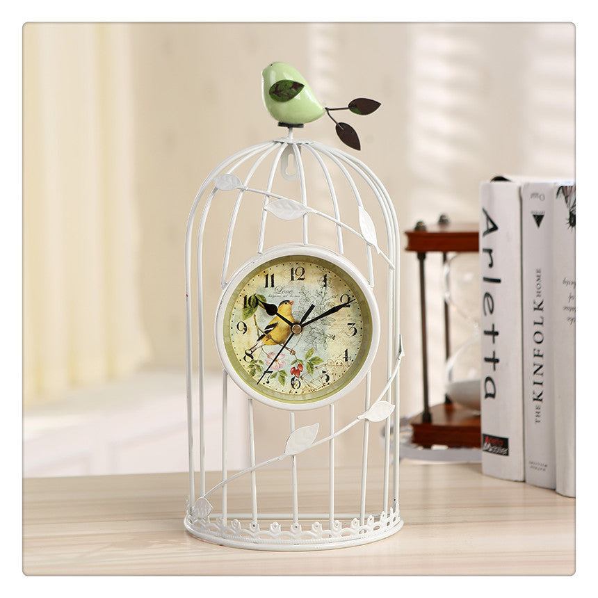 Reloj con forma de jaula de pájaros para decoración del hogar