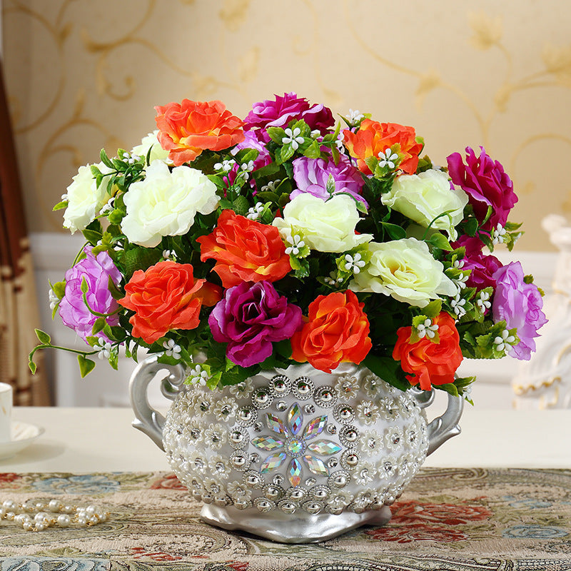 Decoración de mesa para sala de estar, manualidades, adornos americanos, simulación de cerámica, pequeño jarrón seco, inserto de flores