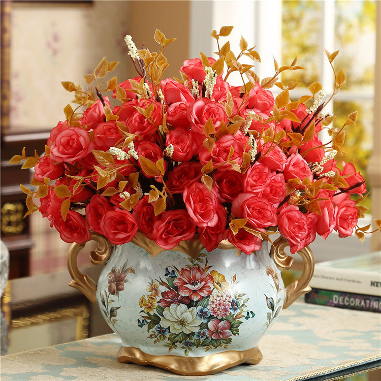 Decoración de mesa para sala de estar, manualidades, adornos americanos, simulación de cerámica, pequeño jarrón seco, inserto de flores