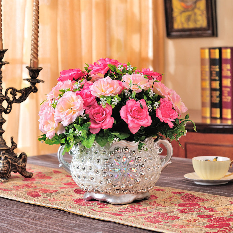 Decoración de mesa para sala de estar, manualidades, adornos americanos, simulación de cerámica, pequeño jarrón seco, inserto de flores