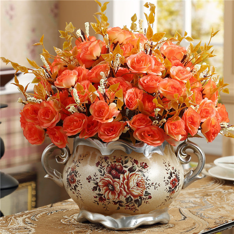 Decoración de mesa para sala de estar, manualidades, adornos americanos, simulación de cerámica, pequeño jarrón seco, inserto de flores