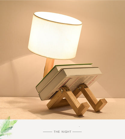 Lampe de table en bois, lampe de lecture de chevet, éclairage en tissu